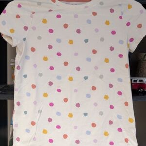 Cat & Jack Girls L (10/12) White Multi-Color Painted Dot T-Shirt Ringer Tee